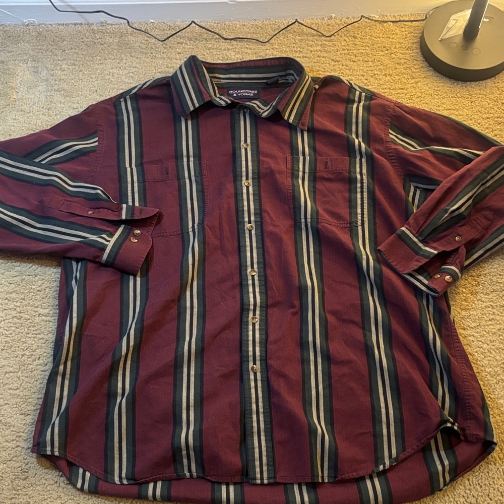Striped Burgundy and Green Men's Shirt